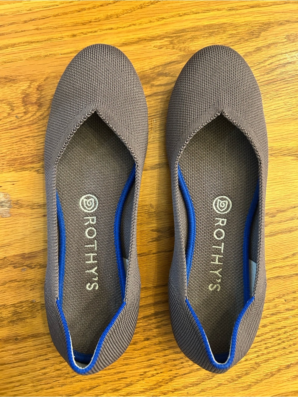 Rothy's Taupe Knit Ballet Flats with Blue Trim